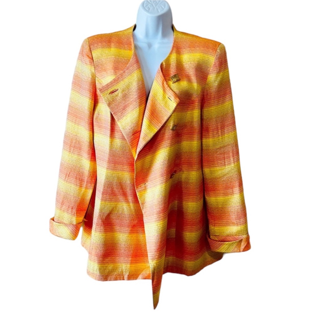 Vintage Yellow, Orange & Gold Metallic Blazer Jacket By Caramia Size 8